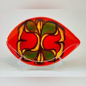 Poole Pottery Delphis Oval Orange Plate Hand Painted #91 England Vintage 1970’s